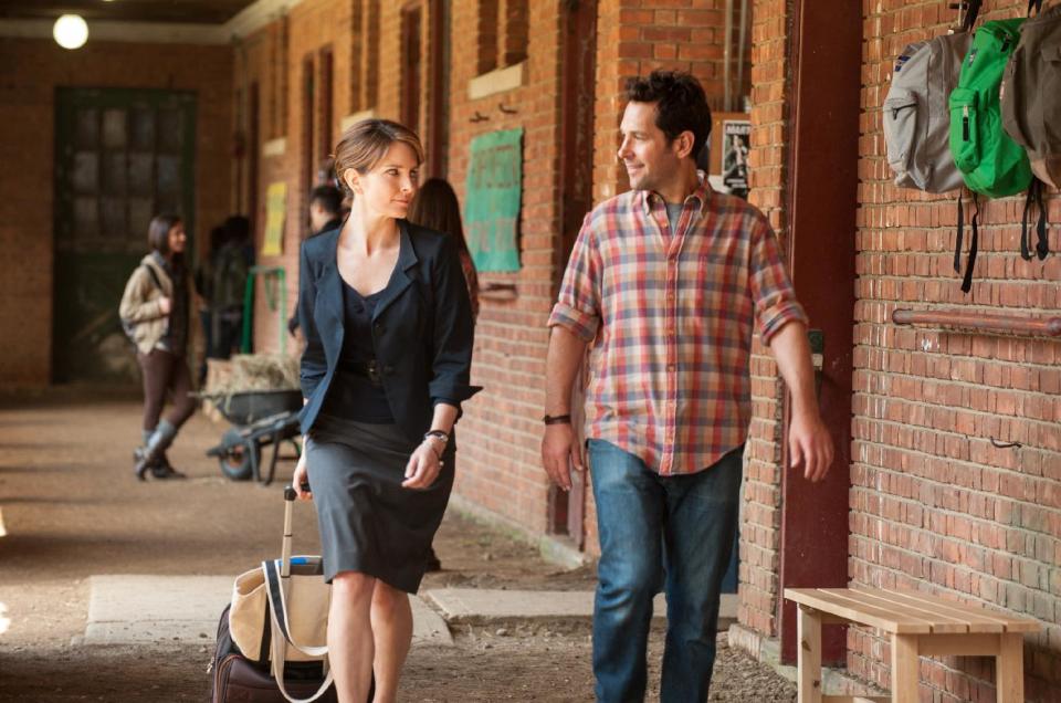 This film image released by Focus Features shows Tina Fey, left, and Paul Rudd in a scene from "Admission." (AP Photo/Focus Features, David Lee)