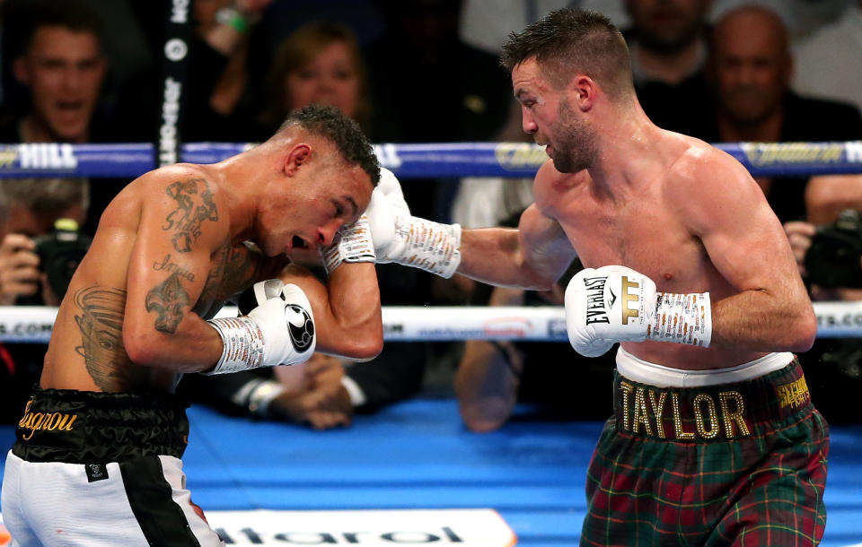 Josh Taylor (right) and Regis Prograis during the super-lightweight unification at the O2 Arena, London. (Photo by Paul Harding/PA Images via Getty Images)