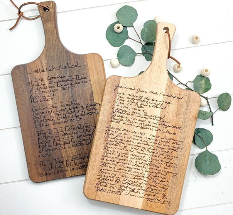 This Texas-based Etsy shop designs custom laser-cut wood signs and home decor. Shop this <a href="https://fave.co/2AUIp8P" target="_blank" rel="noopener noreferrer">recipe cutting board for $59</a> at <a href="https://fave.co/3ffYgxt" target="_blank" rel="noopener noreferrer">Morning Joy Co on Etsy</a>.