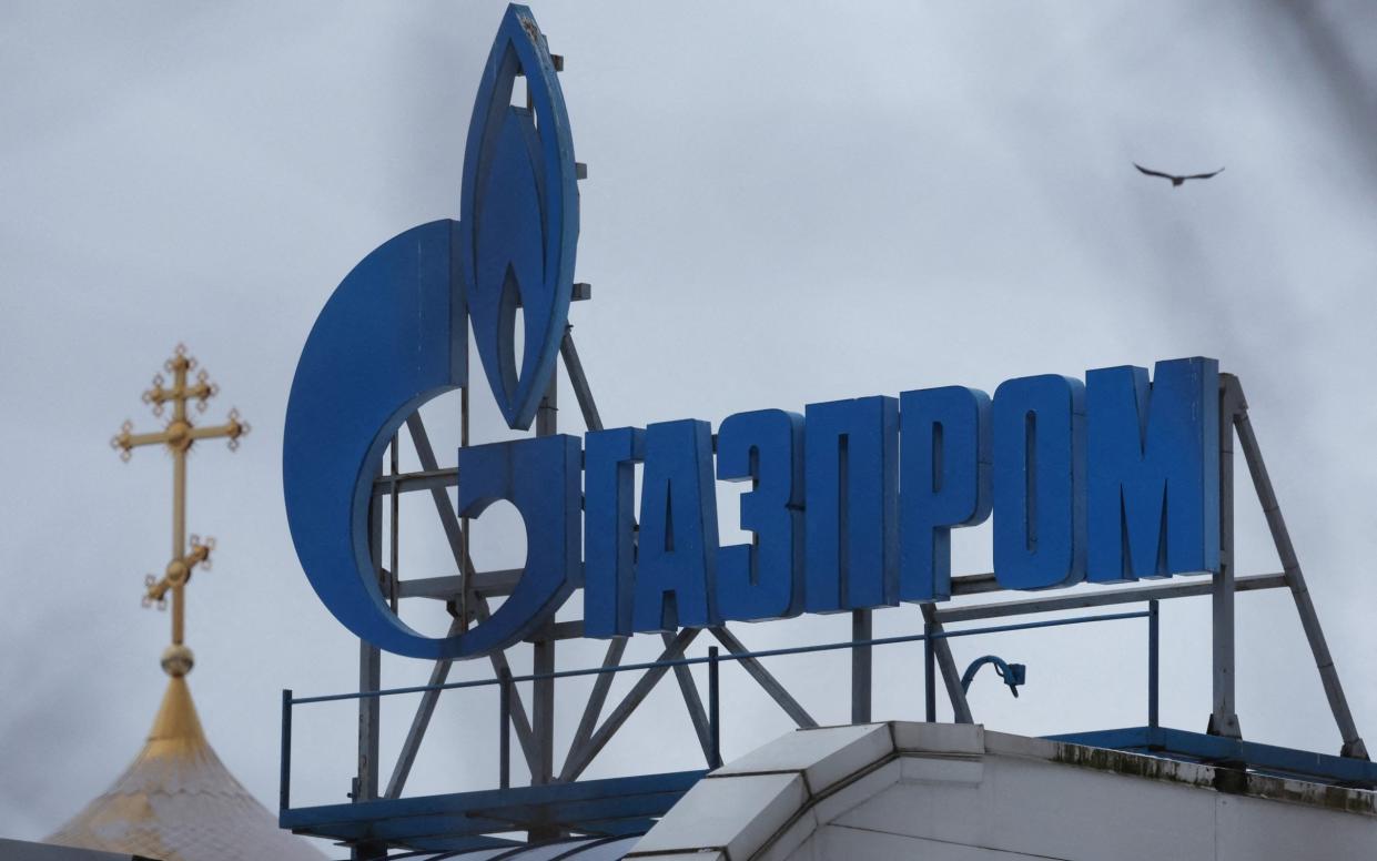 The Gazprom logo on the roof of building in Saint Petersburg, pictured in February