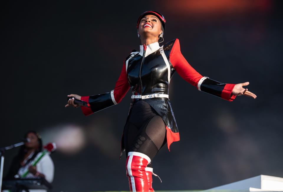 Janelle Monáe performs at Lollapalooza in Chicago on Aug. 2, 2019.