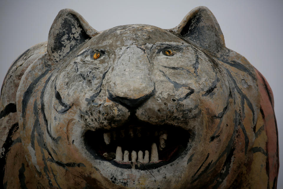 A sculpture depicting a tiger in El Tigre, Venezuela, on June 2. (Photo: Ivan Alvarado/Reuters)
