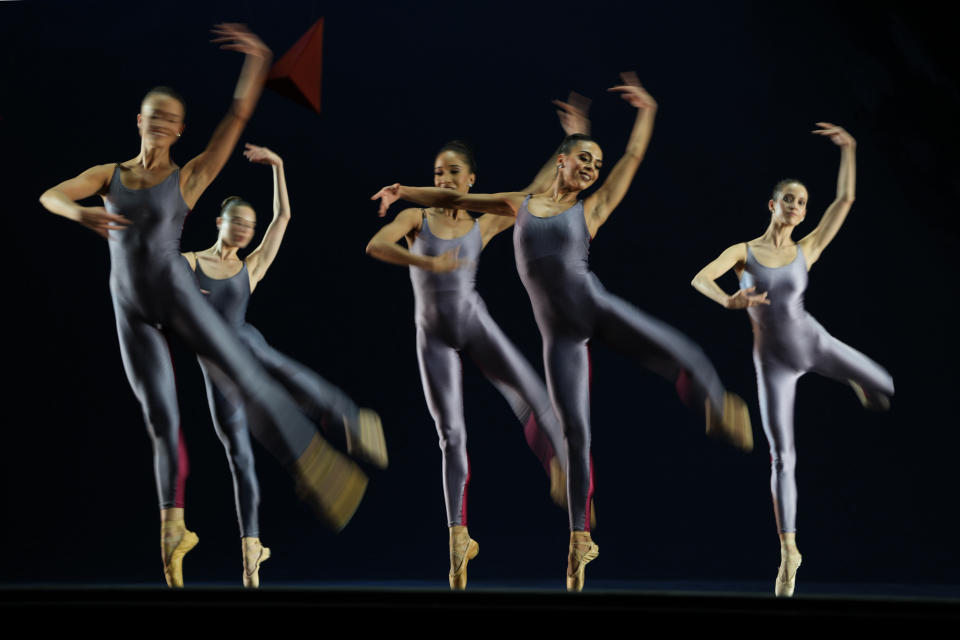 American Ballet Theater's dancers rehearse for the opening night at the Shanghai Grand Theater in Shanghai, Thursday, Nov. 2, 2023. The American national ballet company is returning to China for the first time in a decade for shows in Shanghai and Beijing in the latest sign strained relations between the United States and China are beginning to thaw. (AP Photo/Ng Han Guan)