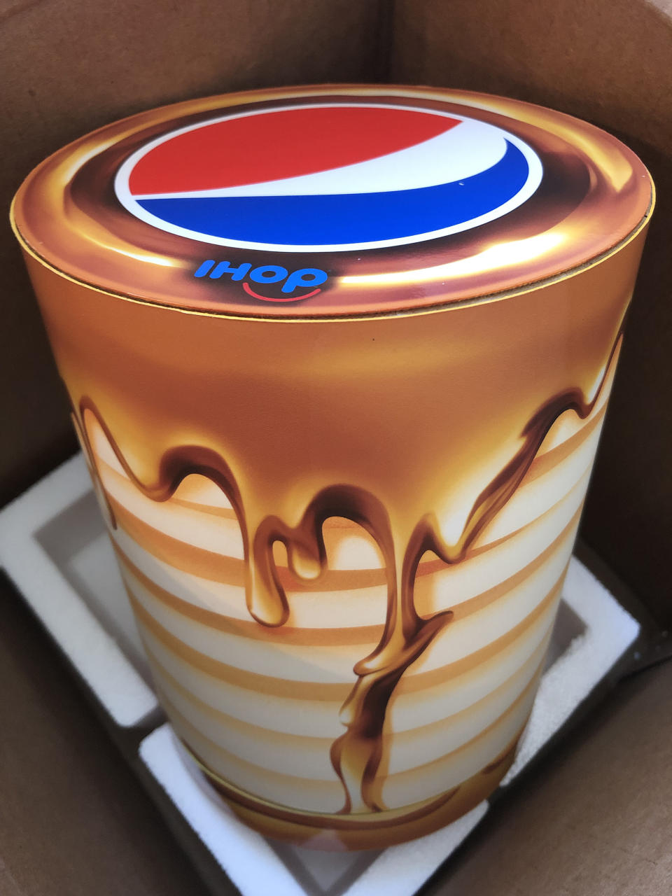 The gift box for IHOP’s Maple Syrup Pepsi goes above and beyond the call of marketing duty. (Heather Martin)