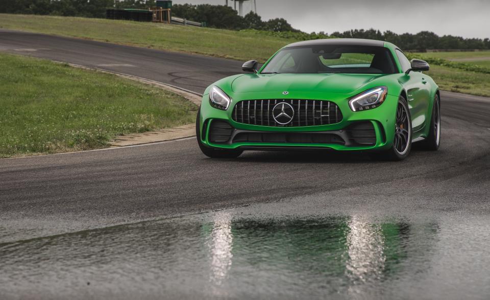 <p>The entire point of our <a href="http://www.caranddriver.com/features/lightning-lap-2017-19-hot-performance-cars-attack-vir-feature" rel="nofollow noopener" target="_blank" data-ylk="slk:Lightning Lap track test;elm:context_link;itc:0;sec:content-canvas" class="link ">Lightning Lap track test</a> is to gather the fastest lap time possible for each participating car. In the case of <a href="http://www.caranddriver.com/features/mercedes-amg-gt-r-at-lightning-lap-2017-feature" rel="nofollow noopener" target="_blank" data-ylk="slk:Mercedes-AMG’s wicked new GT R;elm:context_link;itc:0;sec:content-canvas" class="link ">Mercedes-AMG’s wicked new GT R</a>, an unabashedly track-focused coupe, we landed on the quickest lap time of all the cars we gathered at Virginia International Raceway this year. At 2:43.4, the GT R has been beaten around the grueling 4.1-mile course only by Lexus’s <a href="http://www.caranddriver.com/features/lexus-rc-f-gt-concept-at-lightning-lap-2016-feature" rel="nofollow noopener" target="_blank" data-ylk="slk:RC F GT concept;elm:context_link;itc:0;sec:content-canvas" class="link ">RC F GT concept</a>—essentially a race car—and Porsche’s million-dollar <a href="http://www.caranddriver.com/features/lightning-lap-2014-porsche-918-spyder-hot-lap-video" rel="nofollow noopener" target="_blank" data-ylk="slk:918 Spyder;elm:context_link;itc:0;sec:content-canvas" class="link ">918 Spyder</a>, and even then only by mere tenths of a second. Curious what vaults the GT R into this company and far, far above the regular Mercedes-AMG GT? Swipe right!</p>