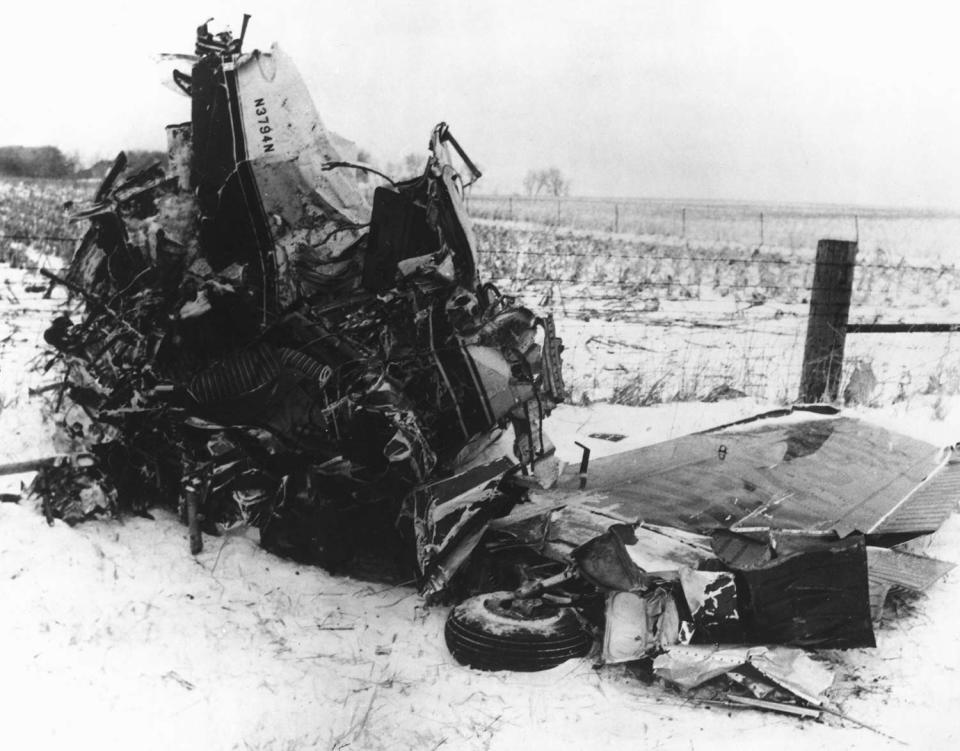 The wreckage of the plane crash that killed rock stars Buddy Holly (Charles Hardin Holley), Ritchie Valens (Richard Steven Valenzuela), and The Big Bopper (Jiles Perry Richardson, Jr.) On February 3, 1959 outside of Clearlake, Iowa.