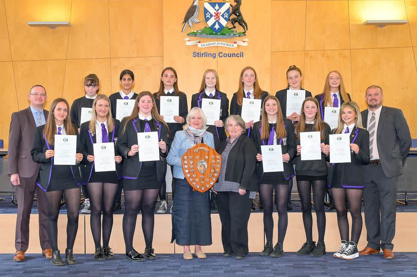 The team, joined by head teacher Scott Pennock and Head of PE Colin Burke, received awards at the reception hosted by Stirling Provost Elaine Watterson