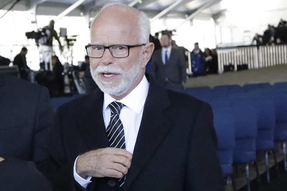 FILE - In this Friday, March 2, 2018 file photo, televangelist Jim Bakker leaves a funeral service for the Rev. Billy Graham in Charlotte, N.C. When the U.S. government extended pandemic hardship loans to thousands of religious institutions, Bakker and Morningside USA, his ministry in Blue Eye, Mo., were among the most high-profile recipients. (AP Photo/Chuck Burton)