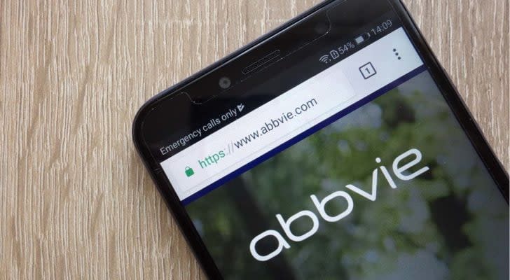 abbvie website and logo on mobile phone. ABBV stock