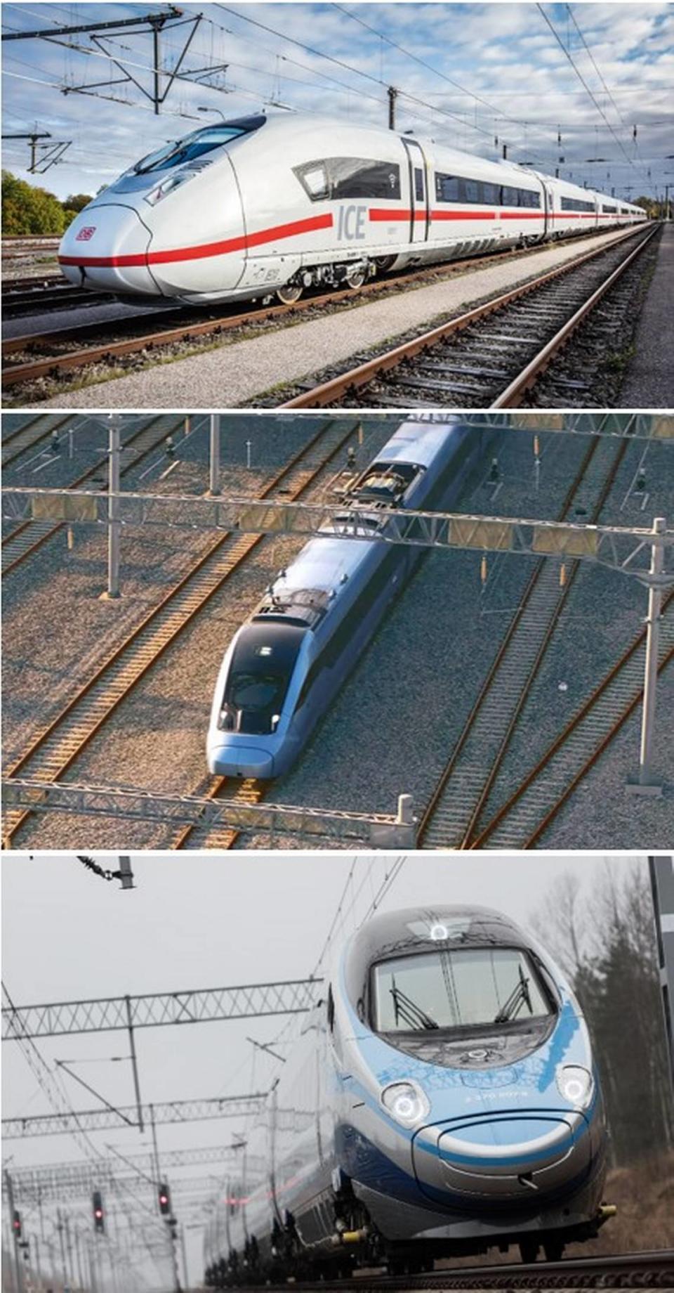 Examples of bullet trains in service around the world include sets built by, from top, Siemens, Hyundai Rotem and Alstom. All three firms have expressed interest in bidding to build trains for California’s future high-speed rail system.