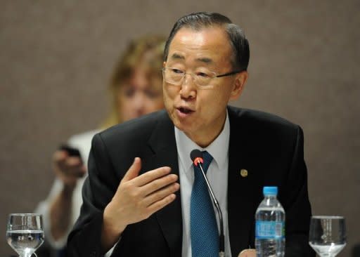 UN Secretary General Ban Ki-Moon speaks during a meeting at the UN Conference on Sustainable Development, Rio+20, in Rio de Janeiro, Brazil. The biggest UN summit on sustainable development in a decade approved a strategy to haul more than a billion people out poverty and cure the sickness of the biosphere