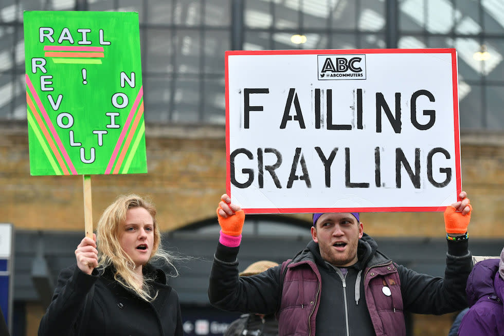 Rail protestors outside Kings Cross St Pancras station on Wednesday (Picture: PA)