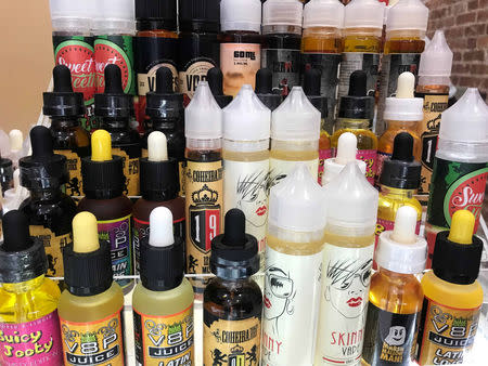 Vape liquids are displayed at the shop Cloud99 Vapes in Manhattan borough, New York, U.S. September 20, 2018. REUTERS/Melissa Fares