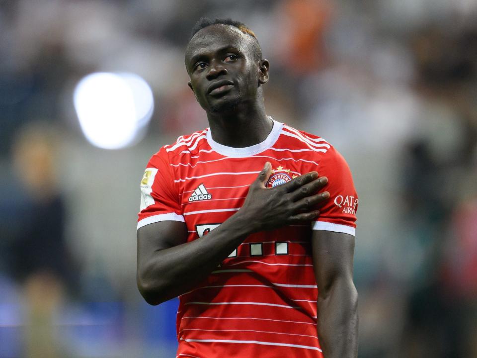 Sadio Mane of FC Bayern Muenchen celebrates after the Bundesliga match between Eintracht Frankfurt and FC Bayern München at Deutsche Bank Park.