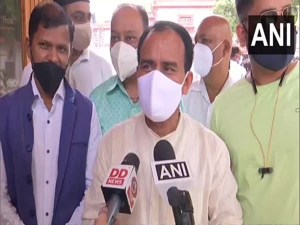 Uttarakhand Health Minister Dr Dhan Singh Rawat speaking to reporters in Dehradun on Friday. (Photo/ANI)