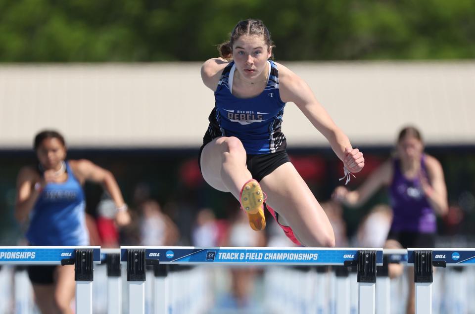 Rich’s Violett Taylor wins the 1A 100-meter hurdles during the Utah high school track and field championships at BYU in Provo on Friday, May 19, 2023. | Jeffrey D. Allred, Deseret News