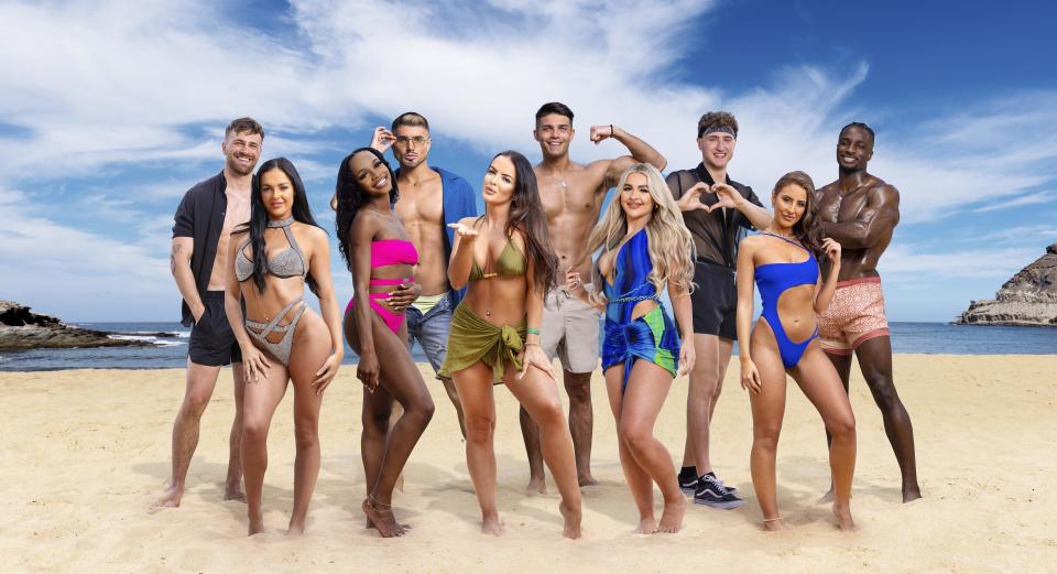 Grant, Oliver, Charlie, George, Junior. Chloe, Deb, Emily, Charlotte, Nadia. Ex On The Beach: Series 11 (Paramount+)