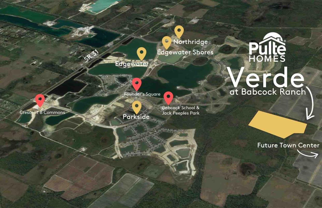 Verde is located along Curry Creek Trail south of Cypress Parkway, Babcock Ranch’s main road providing easy access to State Road 31, the new Publix-anchored Crescent B Commons shopping center and a future town center.