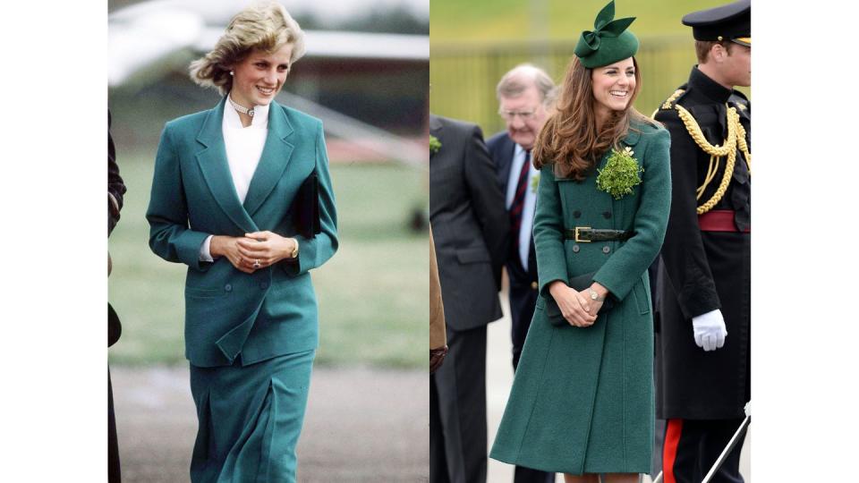 <p>Diana in a Jasper Conran suit in 1983. Kate at a St. Patrick's Day parade in 2014.</p>