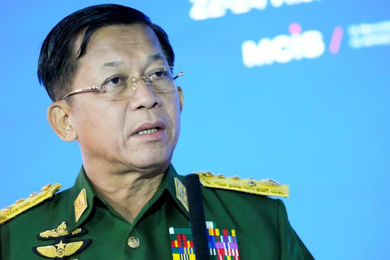 FILE PHOTO: Commander-in-Chief of Myanmar's armed forces, Senior General Min Aung Hlaing delivers his speech at the IX Moscow conference on international security in Moscow