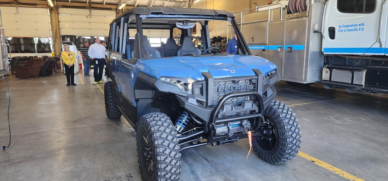 A new $43,000 utility terrain vehicle was donated to the Amarillo Fire Department by the 100 Club and Amarillo National Bank Tuesday at Fire Station 7 in east Amarillo.