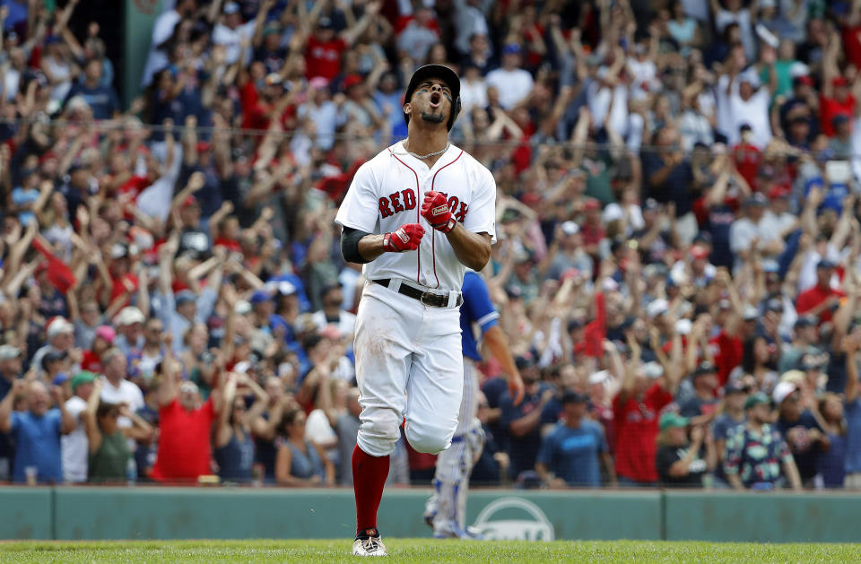 Xander Bogaerts has every reason to celebrate the Red Sox’s dominant play in July. (AP Photo)