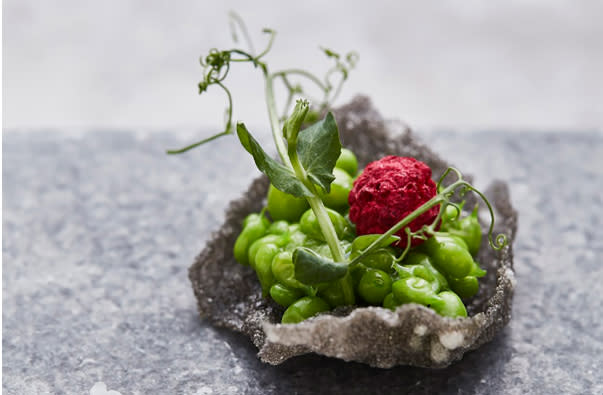 （蘭餐廳－甜豆覆盆子脆片 Green Pea Cracker and Raspberries）