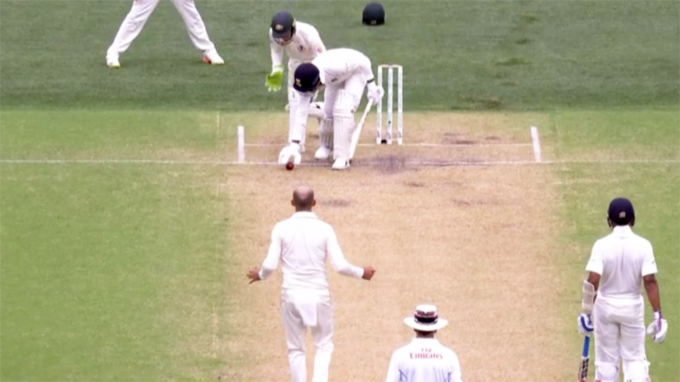 Rahul picked up the ball when he really shouldn’t have. Image: Channel 7