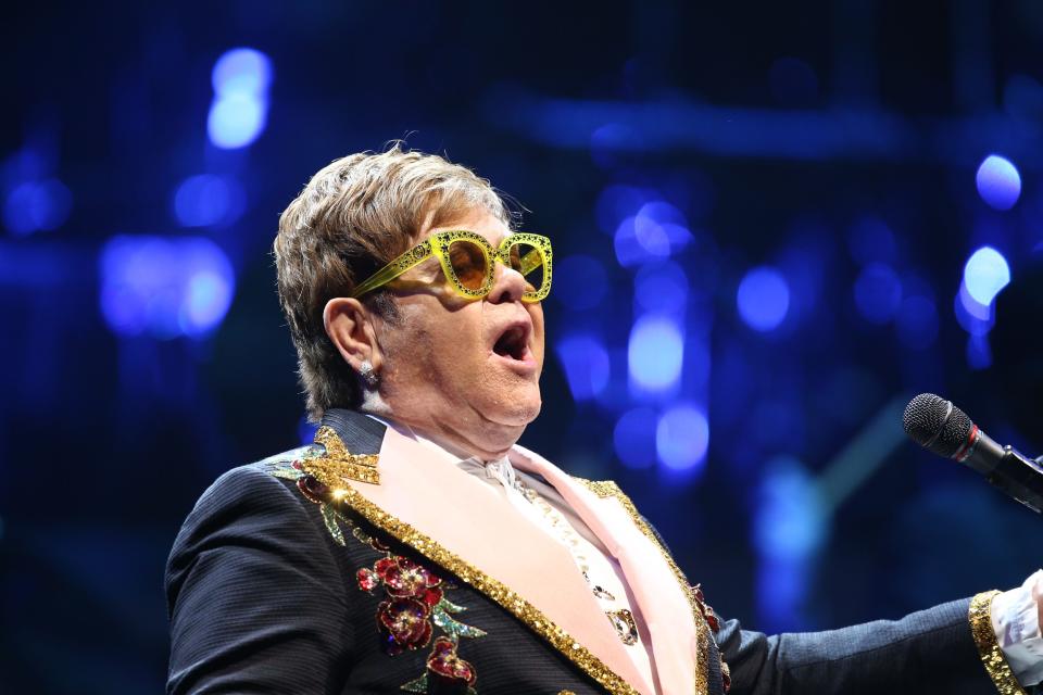 Elton John performs during his "Farewell Yellow Brick Road Tour" at Gila River Arena on Jan. 26, 2019 in Glendale, Arizona.