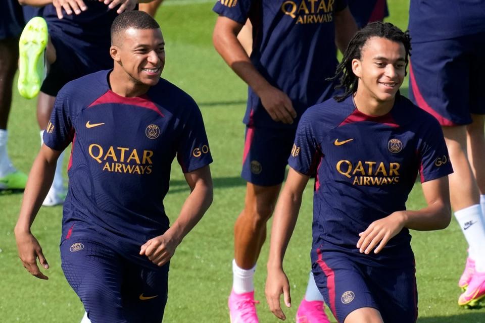 Kylian Mbappe in PSG training this summer (AP)