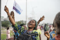 Well-wishers greet Pope Francis gafter arriving in Kinshasa, Congo, Tuesday Jan. 31, 2023. Francis is in Congo and South Sudan for a six-day trip, hoping to bring comfort and encouragement to two countries that have been riven by poverty, conflicts and what he calls a "colonialist mentality" that has exploited Africa for centuries. (AP Photo/Moses Sawasawa)