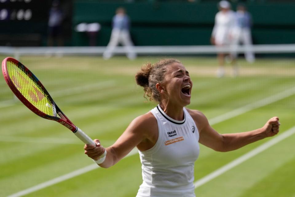 Jasmine Paolini celebrates her rollercoaster semi-final victory at Wimbledon   (AP)