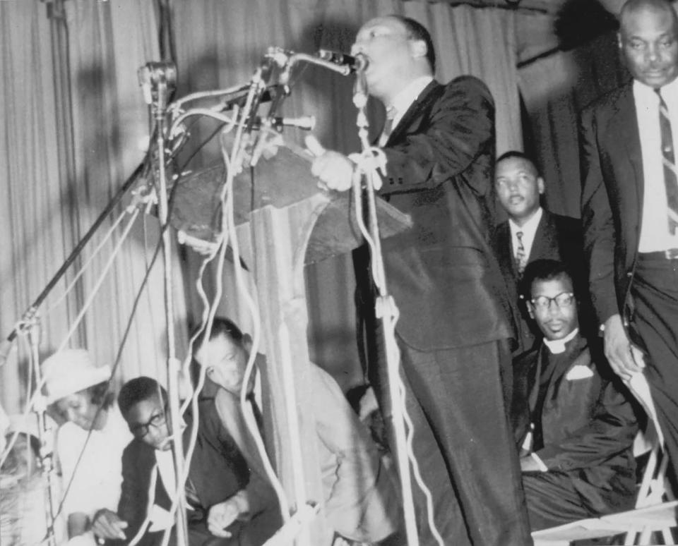 Clyburn, second from left, with Martin Luther King Jr. at a 1967 rally in Charleston<span class="copyright">Courtesy the Office of Majority Whip James E. Clyburn</span>