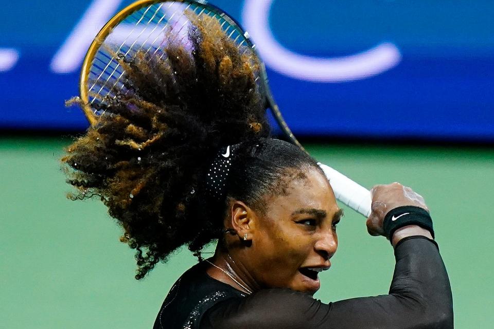 Serena Williams returns a shot to Ajla Tomljanovic, of Australia, during the U.S. Open tennis championships, Sept. 2, 2022, in New York. (AP Photo/Frank Franklin II)
