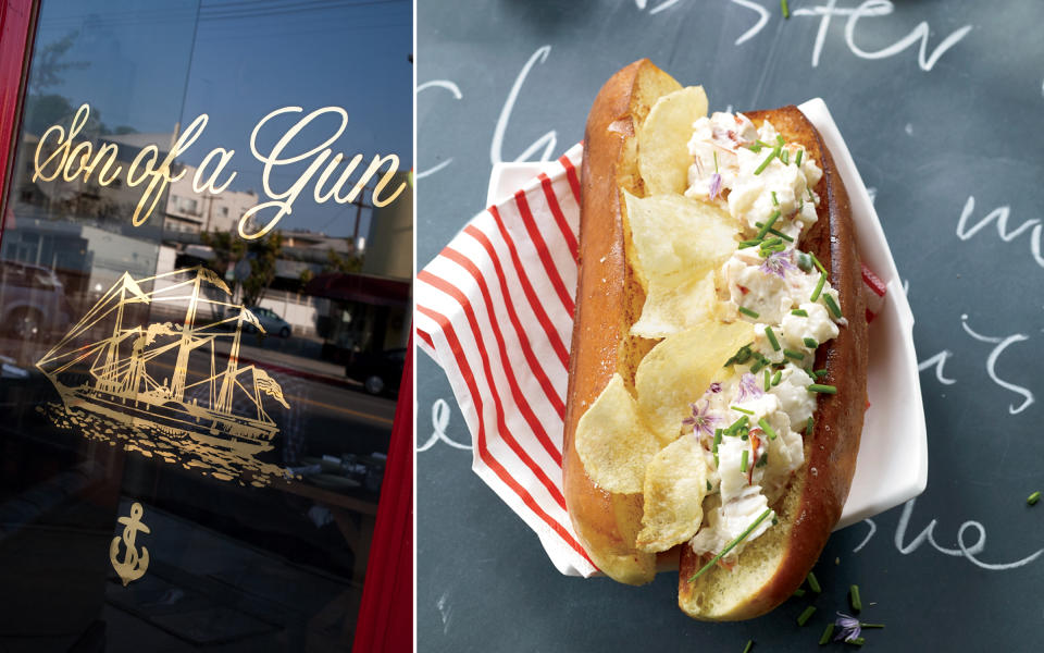 <p>Jon and Vinny tap some of the inspiration they find at <strong>Matsuhisa</strong> at their own seafood-focused restaurant, Son of a Gun. Their lobster roll is dressed with celery and lemon aioli and topped with delicate fried potato chips in a buttery bun.</p> <p><em>Son of a Gun: 8370 W 3rd St, Los Angeles; 323-782-9033; <a rel="nofollow noopener" href="http://www.sonofagunrestaurant.com" target="_blank" data-ylk="slk:sonofagunrestaurant.com;elm:context_link;itc:0;sec:content-canvas" class="link ">sonofagunrestaurant.com</a></em></p>