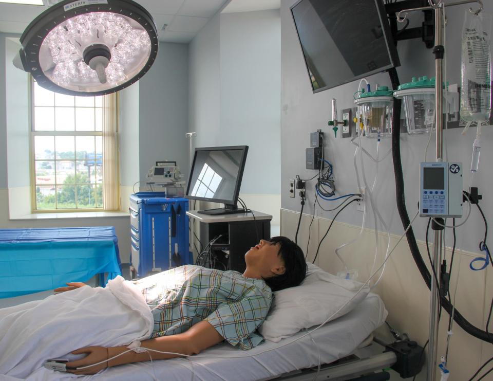 A manikin is set up for medical training at Bioskills of New England, 277 Pleasant St., Fall River.