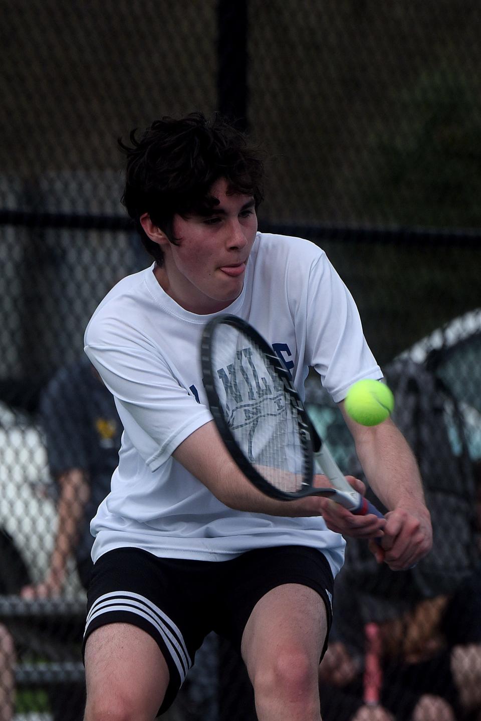 Granville's Dimi Martinez plays at second singles in April 2022.