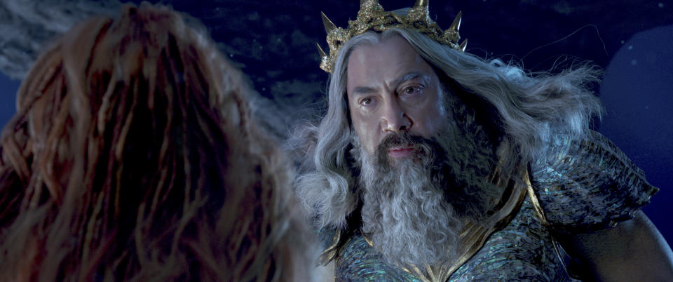 (L-R): Halle Bailey as Ariel and Javier Bardem as King Triton in Disney’s live-action <em>The Little Mermaid</em>