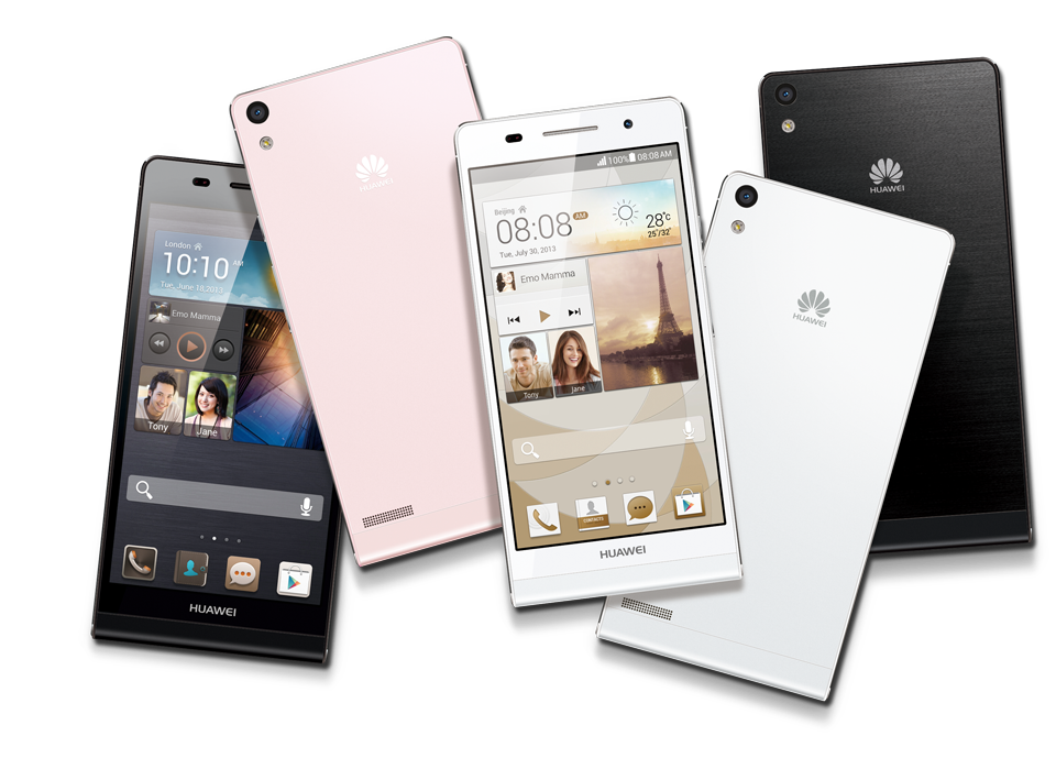 Huawei Ascend P6 estará disponible en negro, blanco y rosa con carcasas a juego.