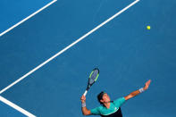 Tennis - Australian Open - Fourth Round - Melbourne Park, Melbourne, Australia, January 21, 2019. Canada’s Milos Raonic serves to Germany's Alexander Zverev. REUTERS/Lucy Nicholson