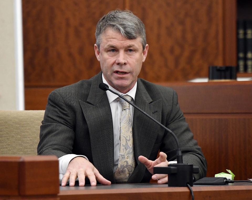 In this photo from Dec. 10, 2018, Police Chief Steven M. Sargent testifies during murder trial of Ralph DeMasi, acused of killing an armored car guard 27 years earlier.