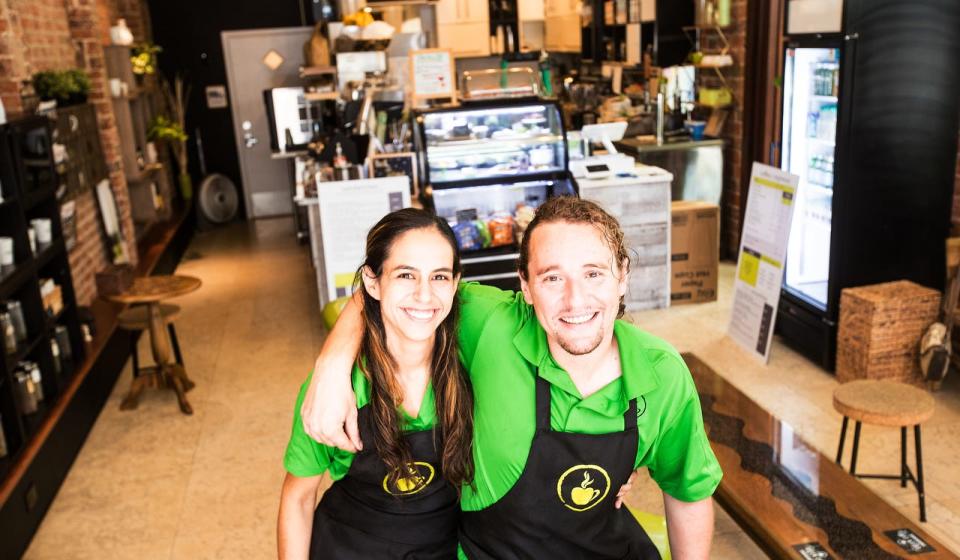 Rob Podgorski, shown with co-owner Jennifer Carbajal pre-hurricane,  wrote a post on Facebook asking for help cleaning up. He received an overwhelming response.