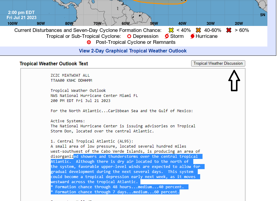 Tropical Weather Discussion under the National Hurricane Center's Tropical Outlook website.