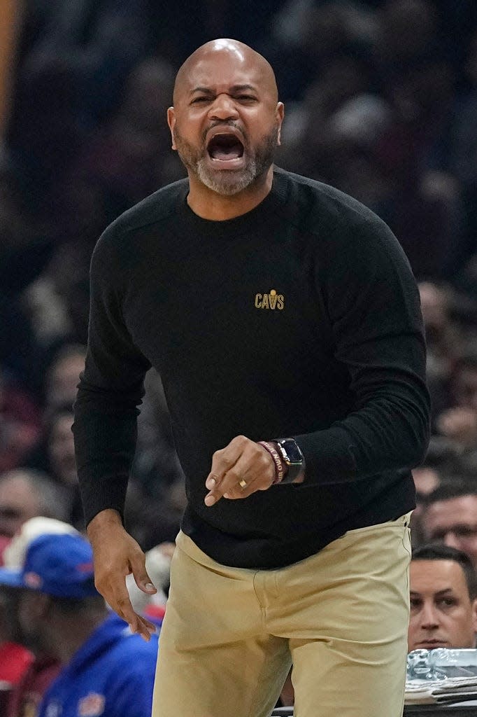 Cleveland Cavaliers coach J.B. Bickerstaff shouts during the first half of the team's game against the Orlando Magic on Wednesday in Cleveland.