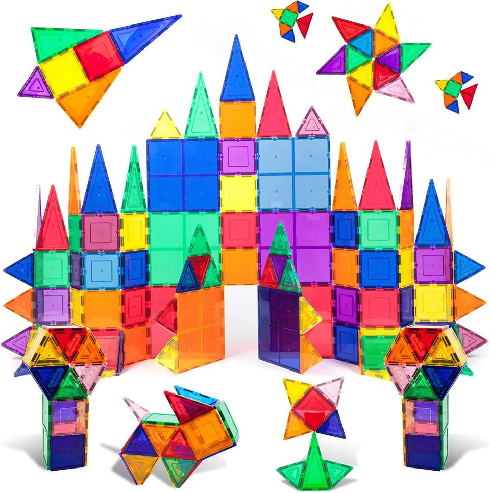 Keep your little one entertained for hours with this set of colorful magnetic Picasso tiles. Build towers, forts, buildings, flowers and more. And when you're all done, throw it all in a basket. Promising review: 