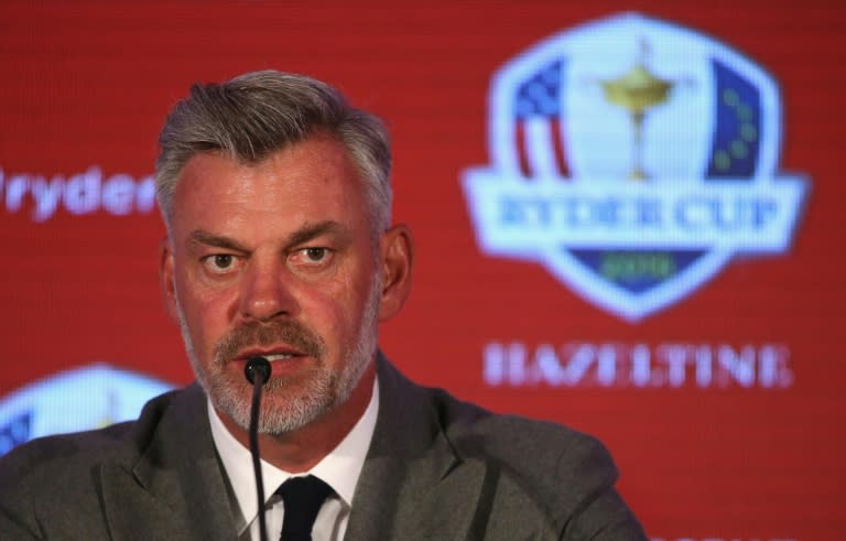 Darren Clarke, Ryder Cup Team Europe captain, addresses the media during a press Conference at Hazeltine National Golf Club in Chaska, Minnesota, in September 2015