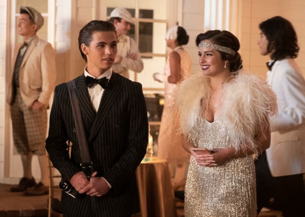 The after-Cameron (Tanner Buchanan) and Padgett channel Nick Carraway and Daisy Buchanan, the O.G. influencer.<p>Photo: Kevin Estrada/Courtesy of Netflix</p>