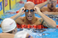 Canada's Brent Hayden adjusts his swimming goggles after he competed in the heats of the men's 50-metre freestyle swimming event in the FINA World Championships at the indoor stadium of the Oriental Sports Center in Shanghai on July 29, 2011. AFP PHOTO / FRANCOIS XAVIER MARIT (Photo credit should read FRANCOIS XAVIER MARIT/AFP/Getty Images)