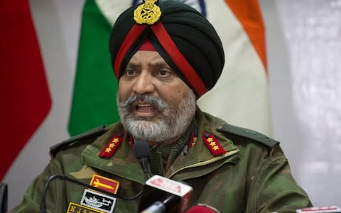 Lt Gen KJS Dhillon said militants in Kashmir had to surrender or die - Credit: AP