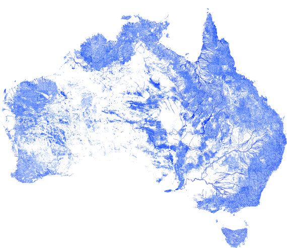 Un mapa de los afluentes de Australia.